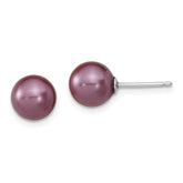 Sterling Silver Rh-pl 8-9mm Plum/Wht Imitat Shell Pearl Post 3 Earring Set